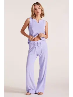 Bobi Wide Leg Drawcord Pant w/Rib