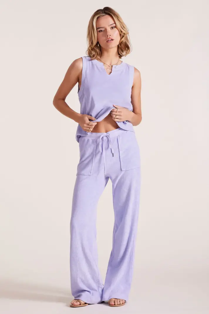 Bobi Wide Leg Drawcord Pant w/Rib
