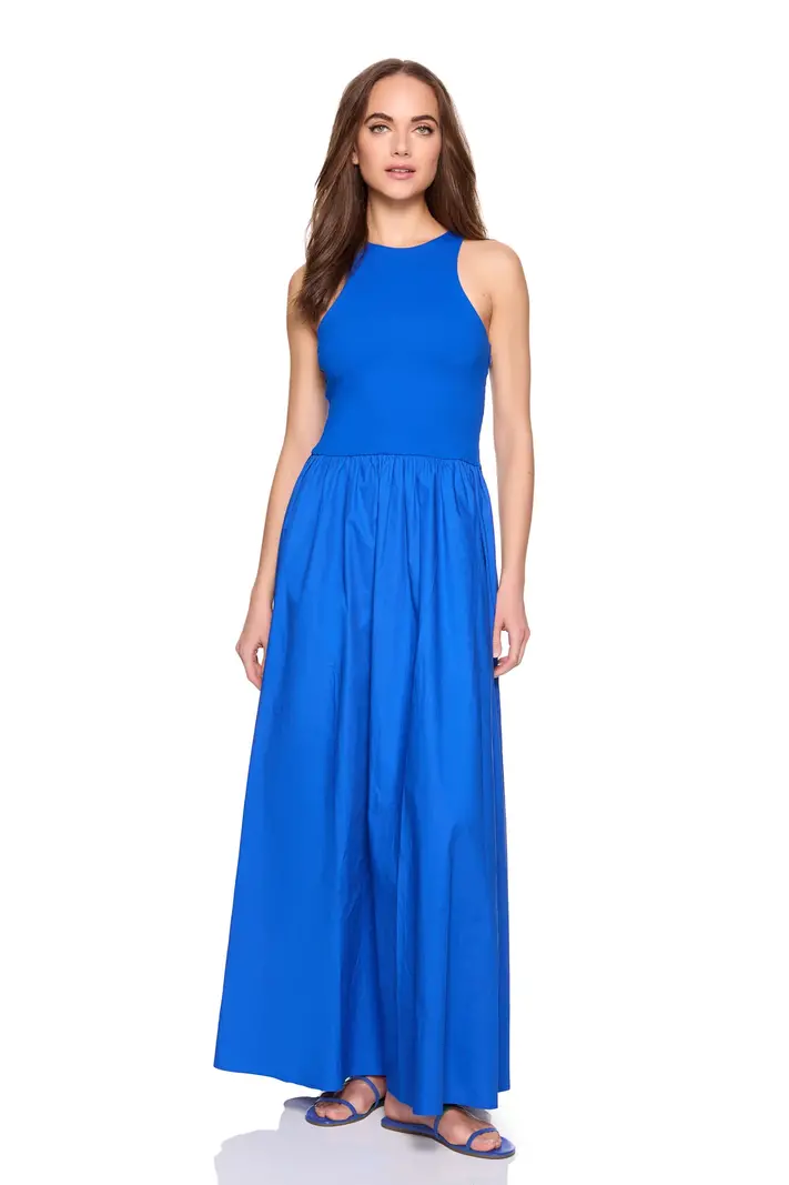 Susana Monaco Poplin Knit Mix Racer Maxi Dress
