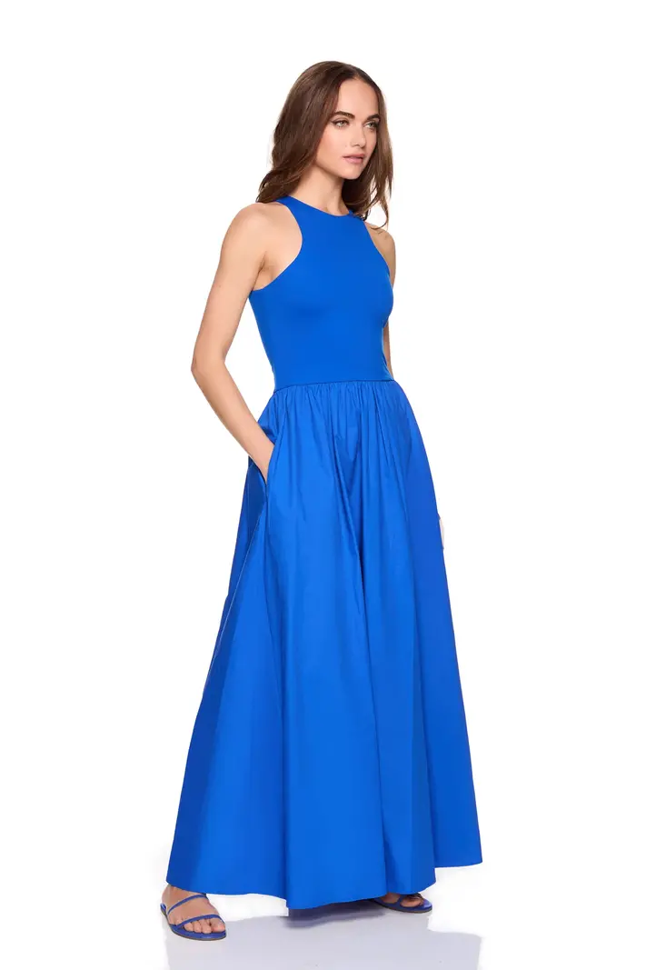 Susana Monaco Poplin Knit Mix Racer Maxi Dress