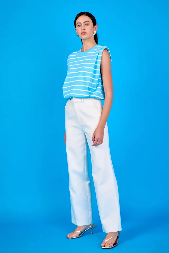 Endless Rose Striped Sleeveless Pleated Knit Top