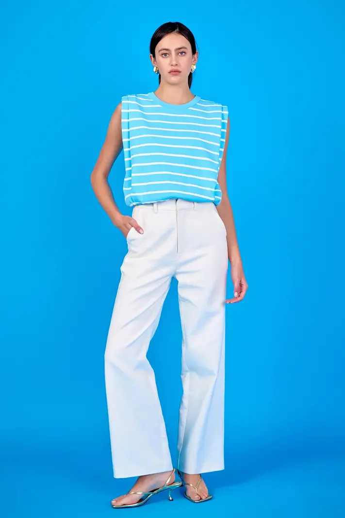 Endless Rose Striped Sleeveless Pleated Knit Top
