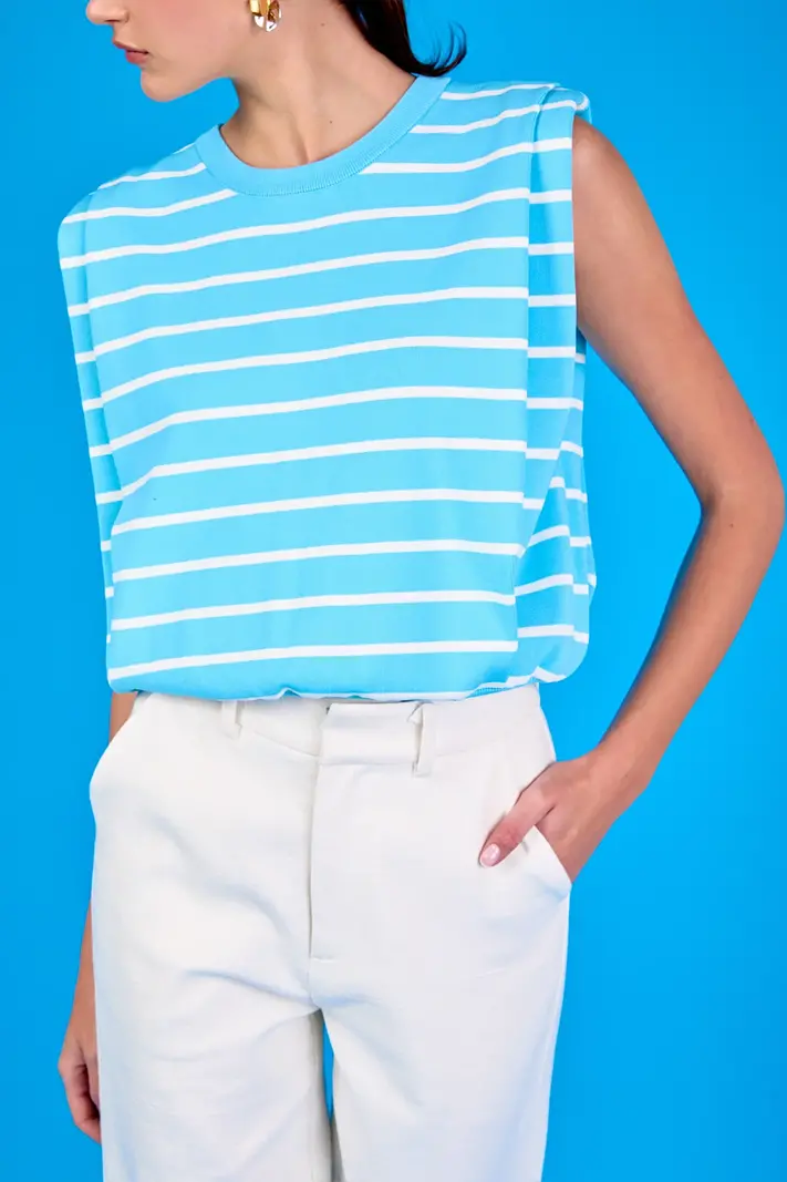 Endless Rose Striped Sleeveless Pleated Knit Top