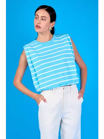 Endless Rose Striped Sleeveless Pleated Knit Top