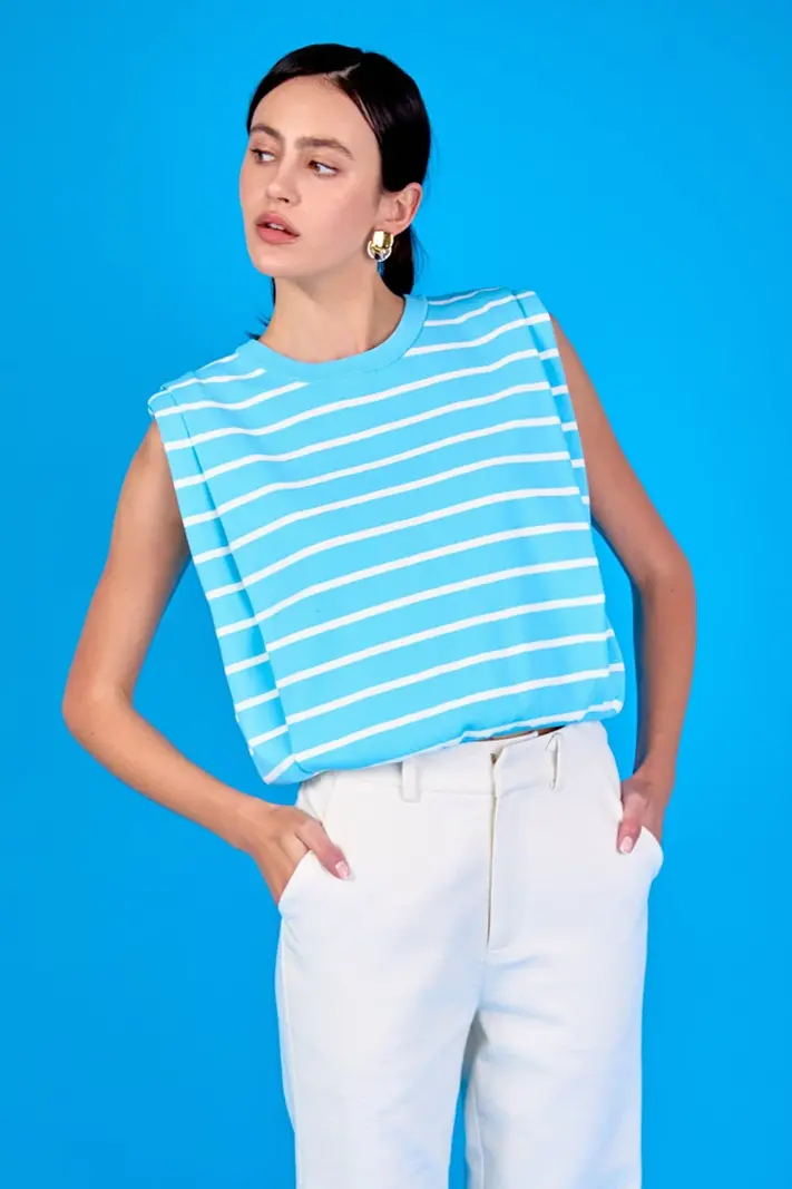 Endless Rose Striped Sleeveless Pleated Knit Top