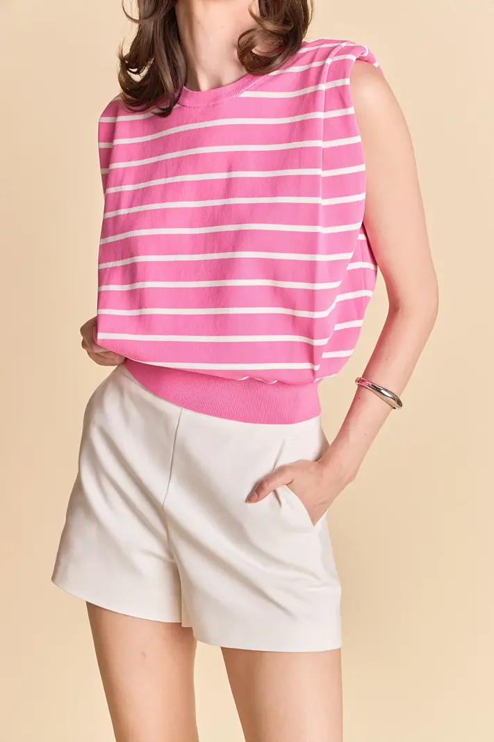 Endless Rose Striped Sleeveless Pleated Knit Top
