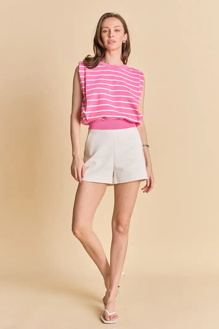 Endless Rose Striped Sleeveless Pleated Knit Top