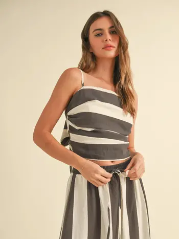 MIOU MUSE Stripe Tie Back Top