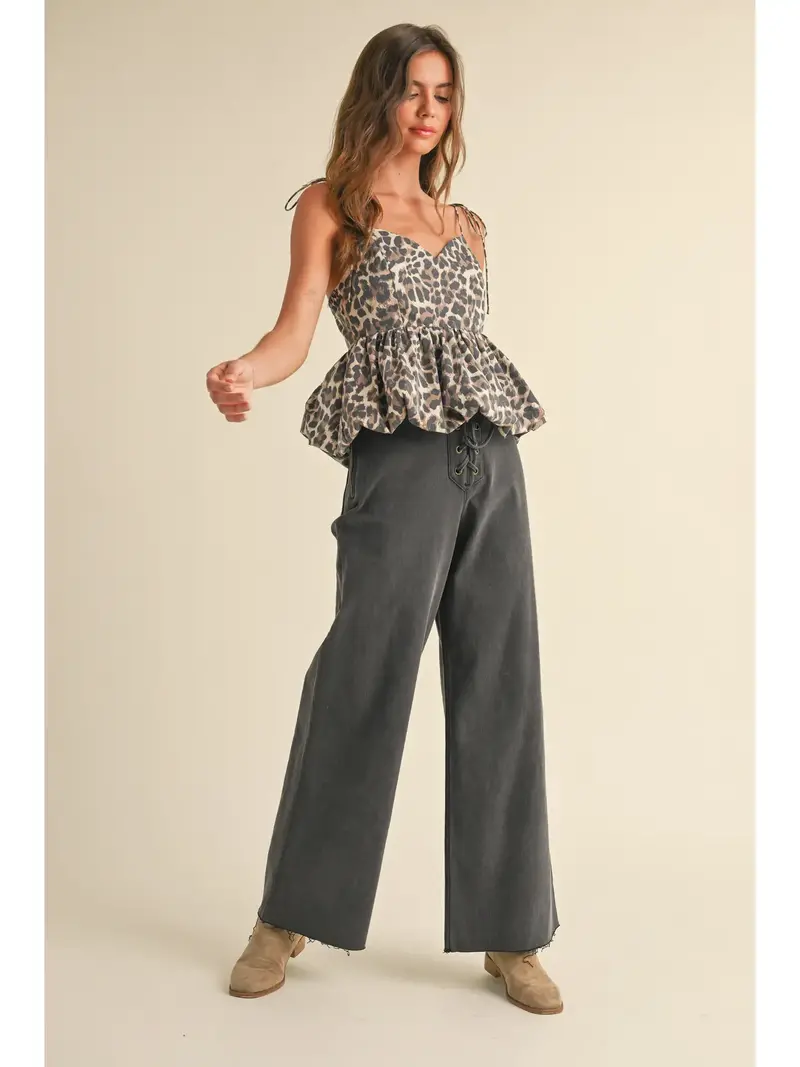 MIOU MUSE Leopard Print Balloon Top
