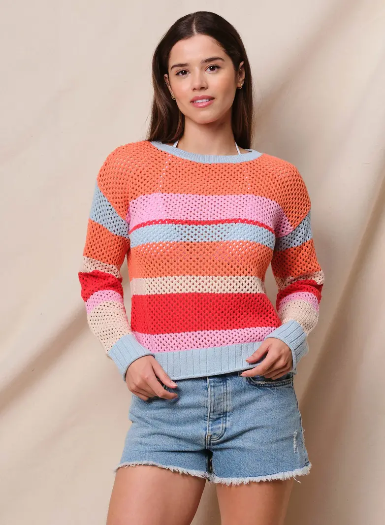 Sundry Mesh Stripe Pullover Sweater