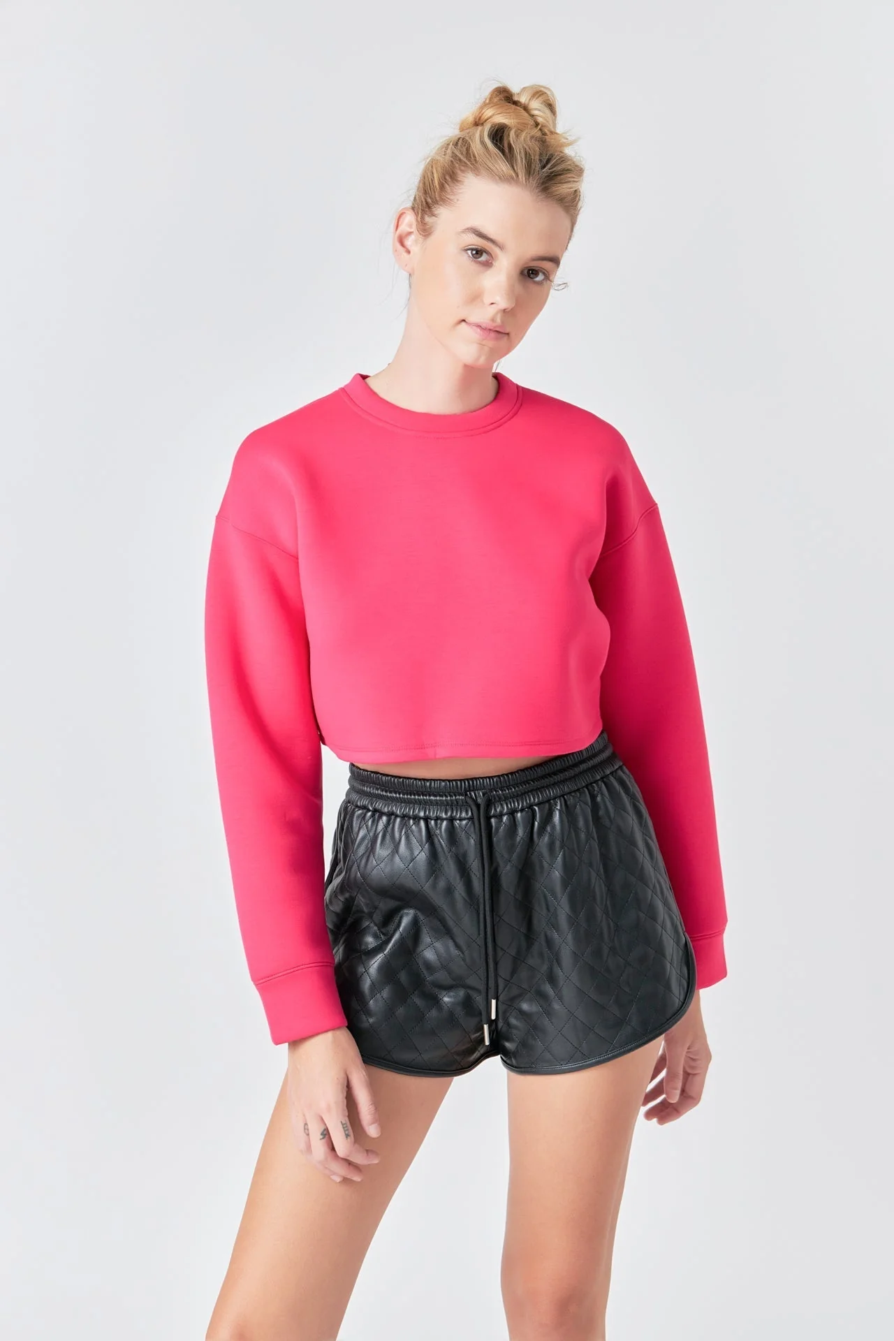 Faux Leather Diamond Stitch Short