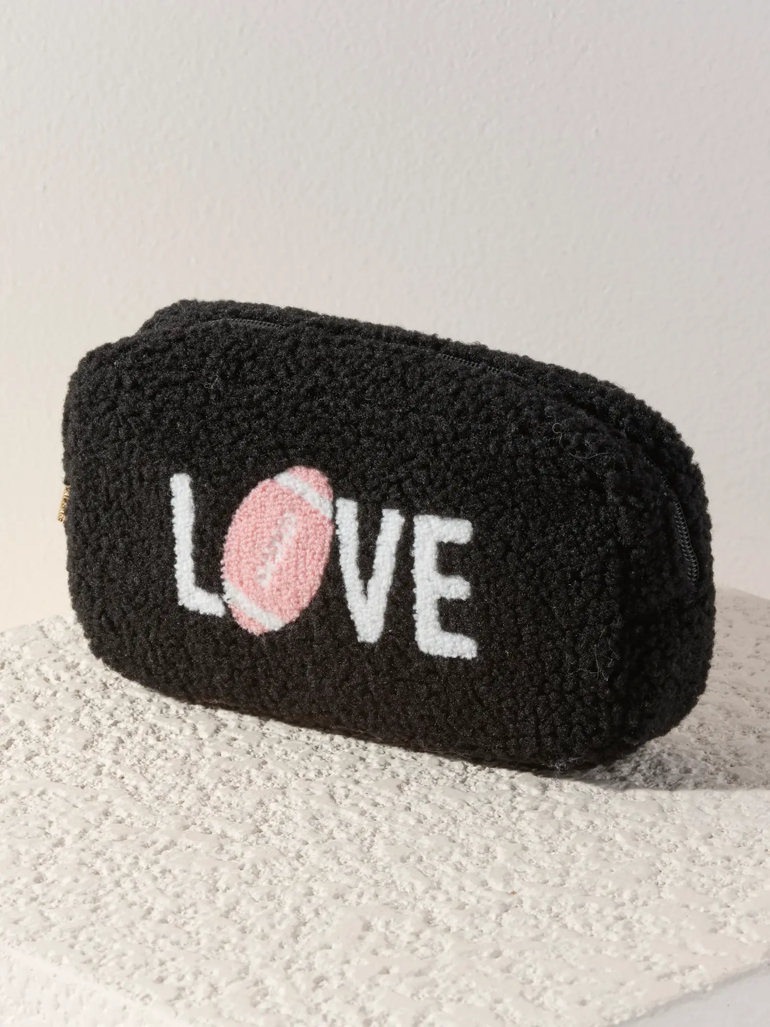 Love Sherpa Zip Pouch-Black