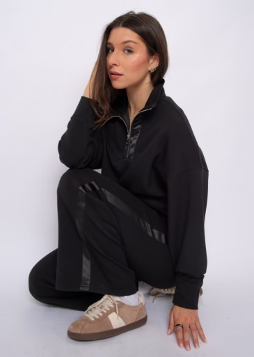 RD STYLE | HEDGE ERIKA SOFT KNIT W/ SATIN TRIM DRAWSTRING PULL ON PANTS-BLACK