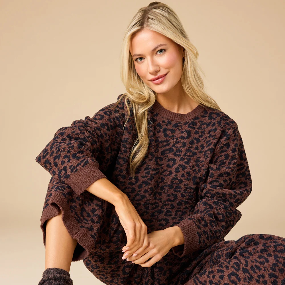 Softies Marshmallow Leopard Print Crewneck Lounge Set