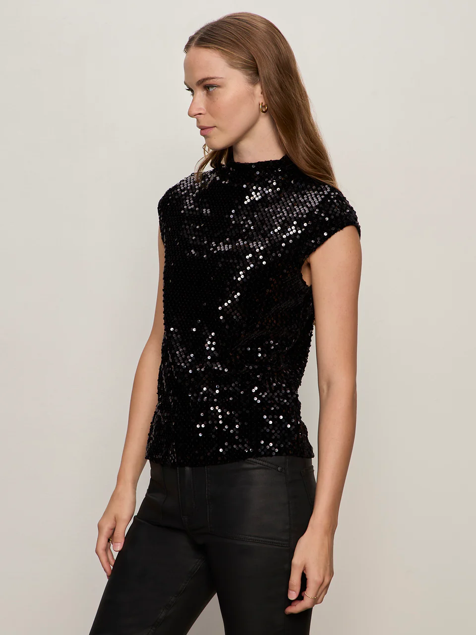 Sanctuary Funnel Neck Sequin Top