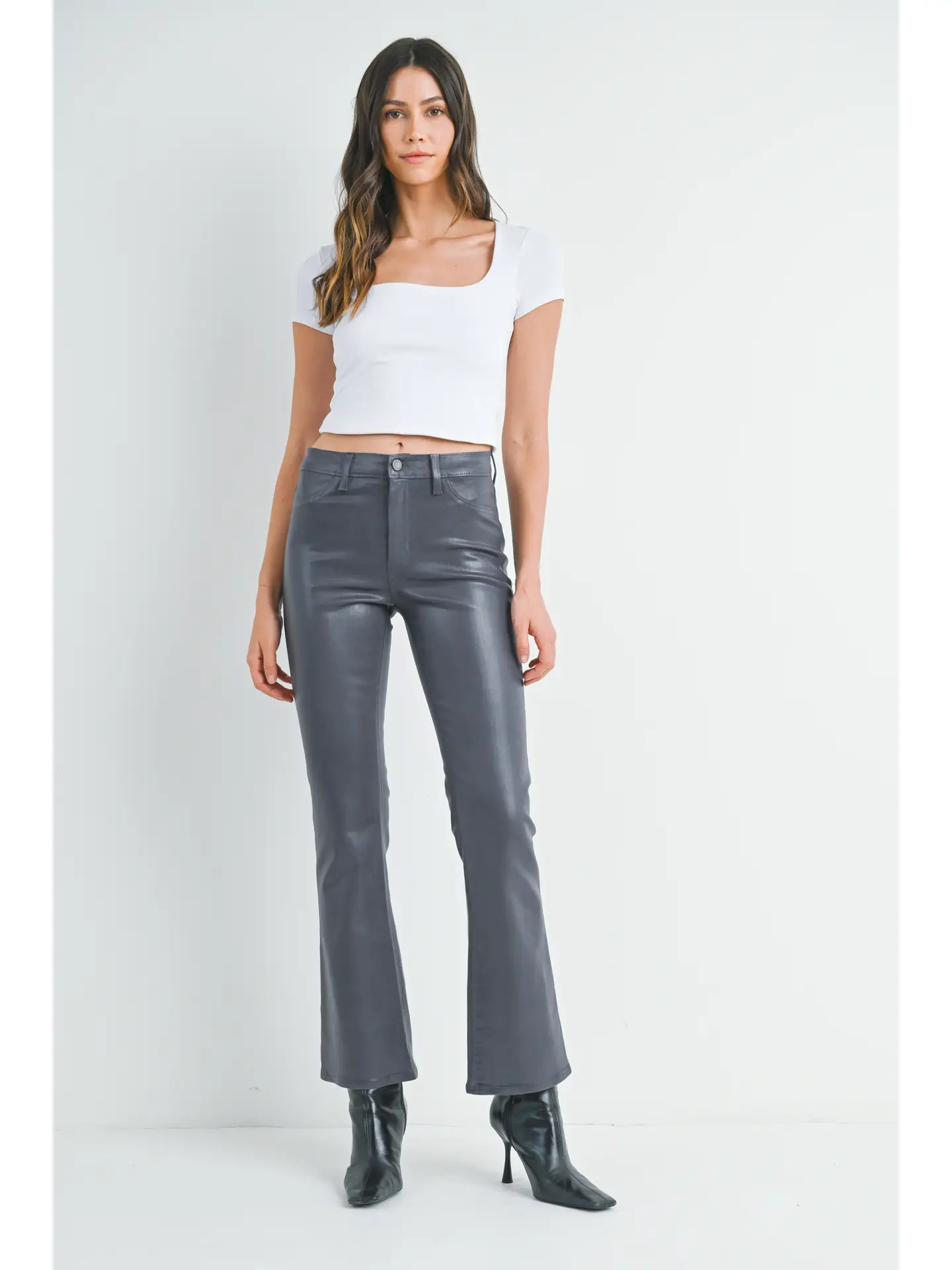 Just Black Denim High Rise Coated Cropped Flare