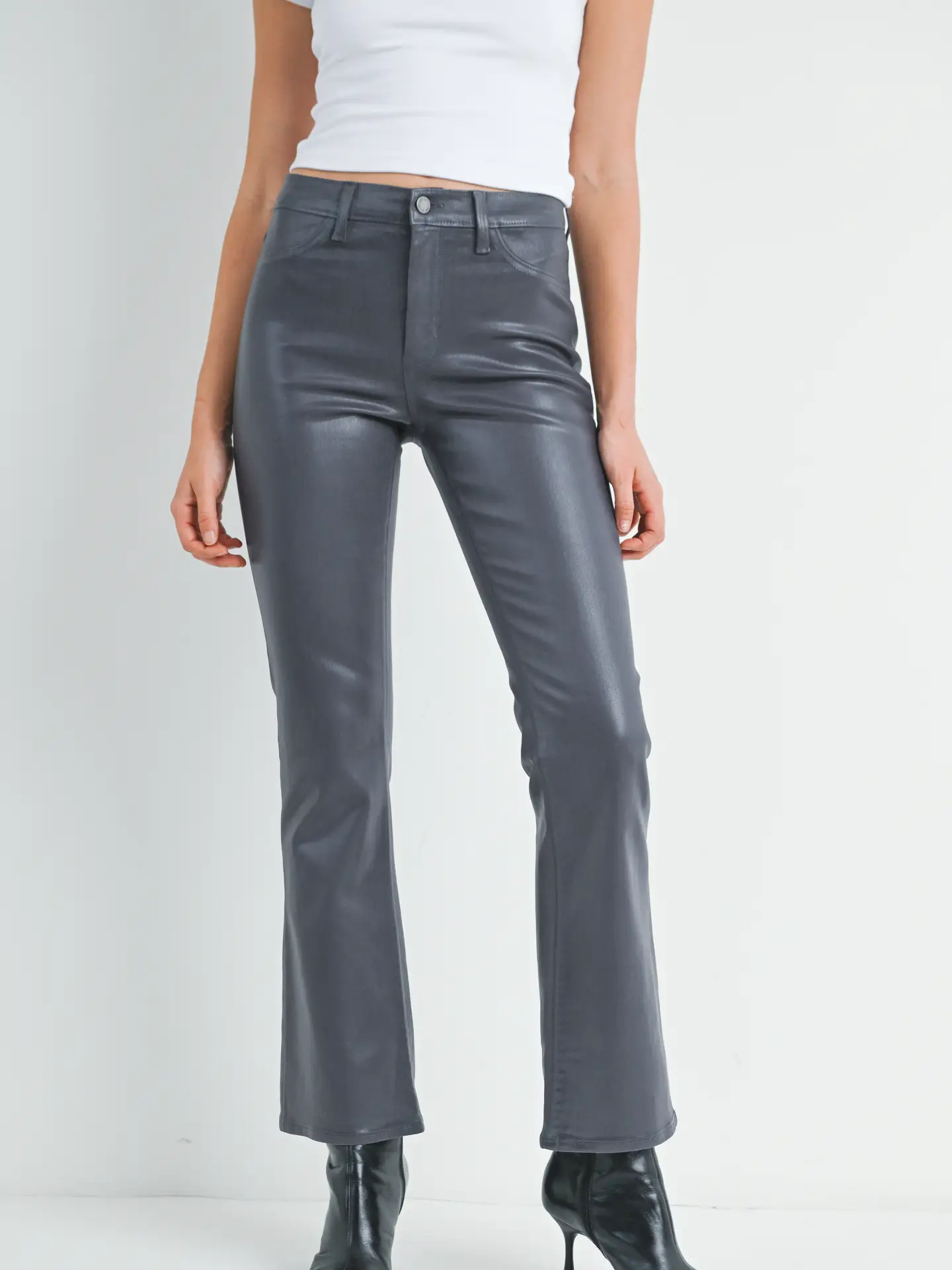 Just Black Denim High Rise Coated Cropped Flare