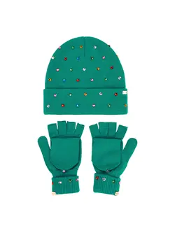 Packed Party Decked in Emerald Beanie and Mittens Set