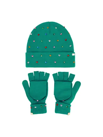 Packed Party Decked in Emerald Beanie and Mittens Set