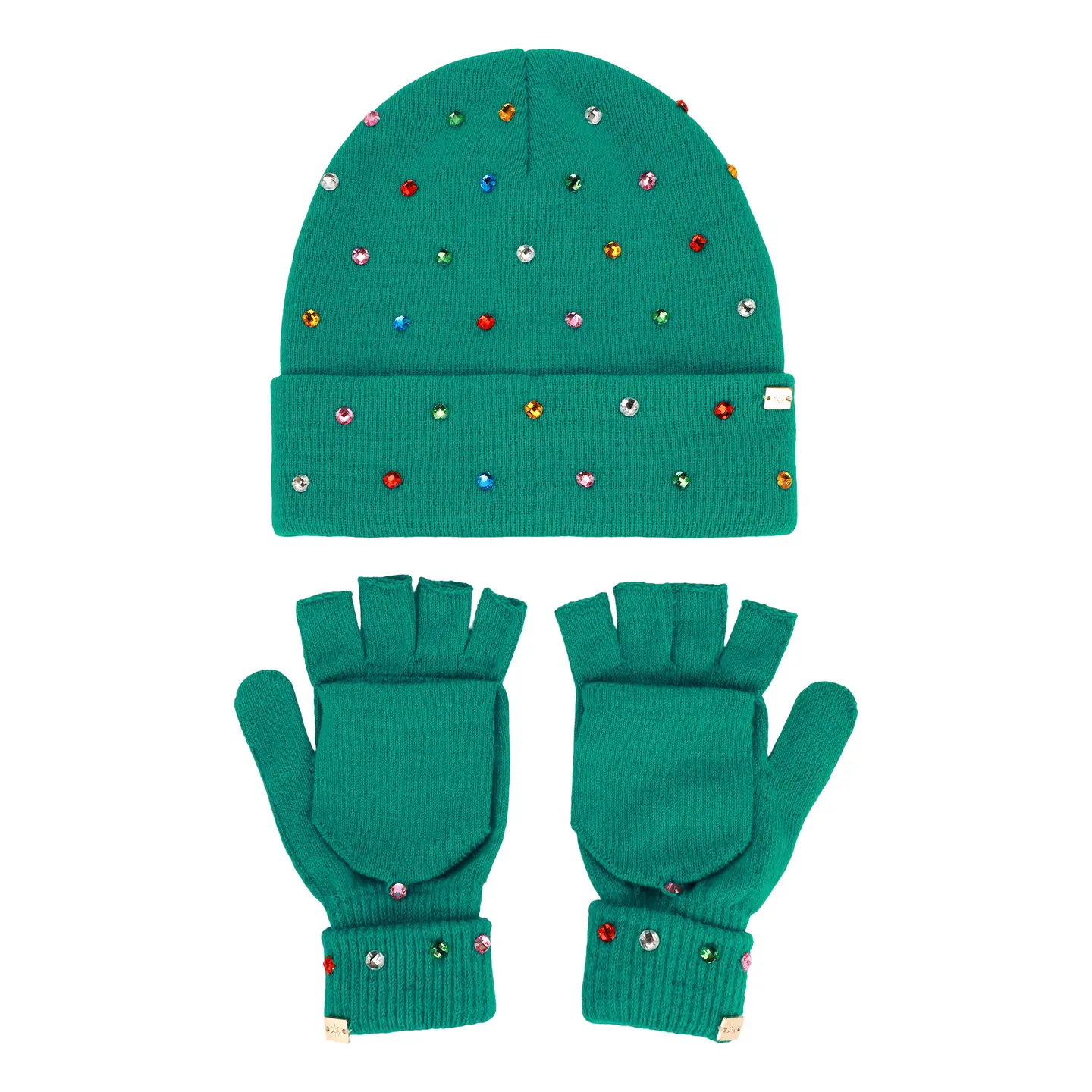 Packed Party Decked in Emerald Beanie and Mittens Set