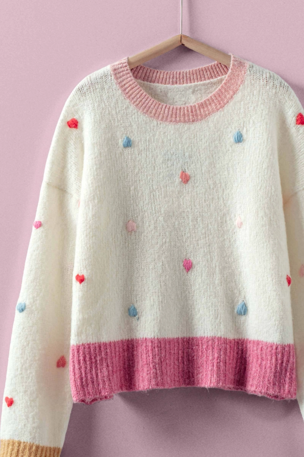 Embroidered Heart Colorblock Sweater