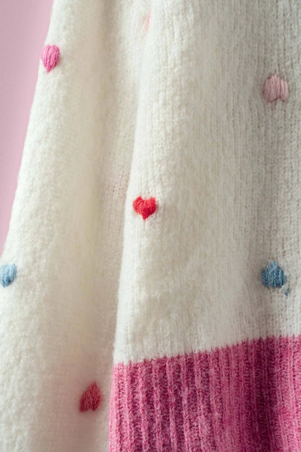 Embroidered Heart Colorblock Sweater