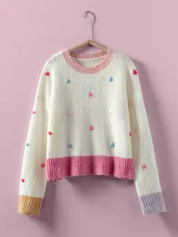 Embroidered Heart Colorblock Sweater