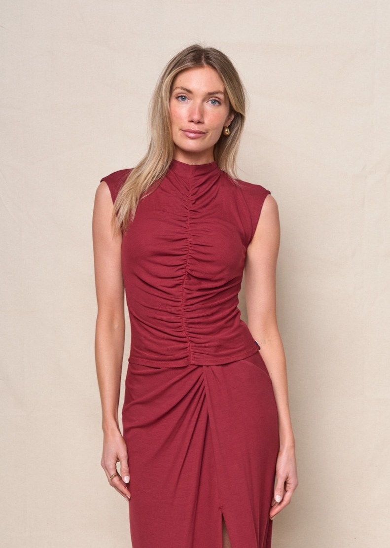 Stateside 2x1 Fine Rib Ruched Sleeveless Top