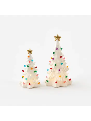 One Hundred 80 Degrees White Lighted Christmas Tree Set of 2