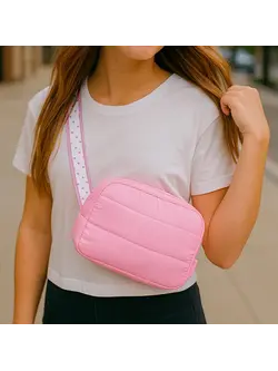 Pink Puffer Belt Bag w/Heart Stripe Strap