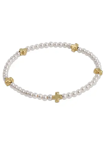 enewton Signature Cross Small Pearl Pattern 3MM Bead Bracelet-Gold