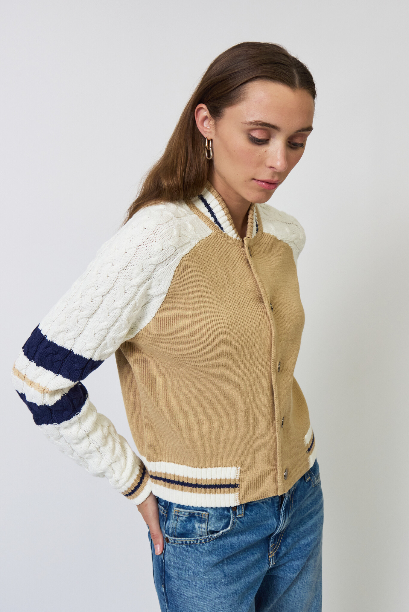 Central Park West Chloe Cable Sleeve Knit Bomber