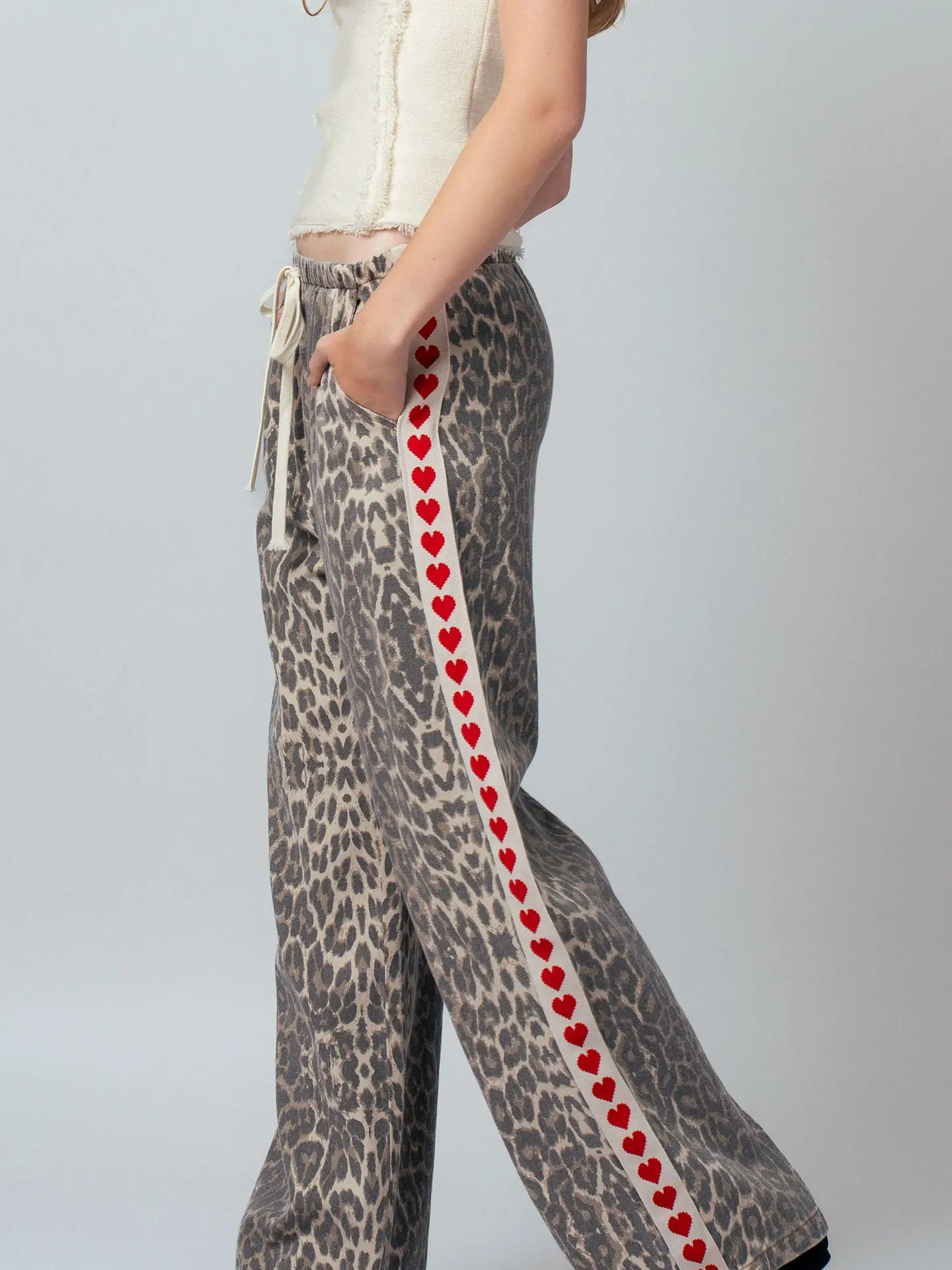 Leopard Print Lounge Pant w/Heart Side Stripe