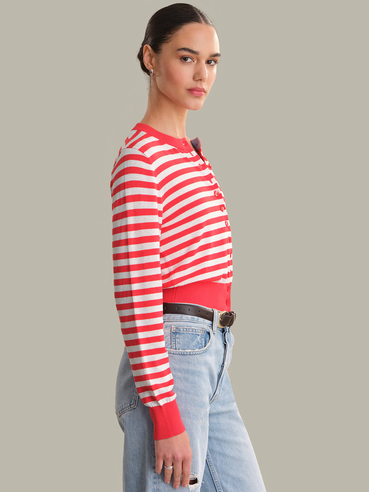 525 Sweaters Striped Long Sleeve Button Down Crewneck Cardi