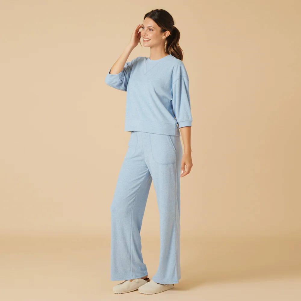 Softies Terry Cropped Sleeve Crewneck w/Wide Leg Pant