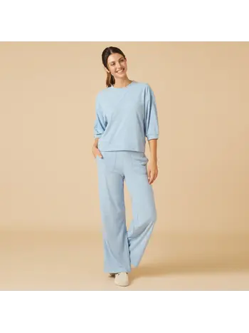 Softies Terry Cropped Sleeve Crewneck w/Wide Leg Pant