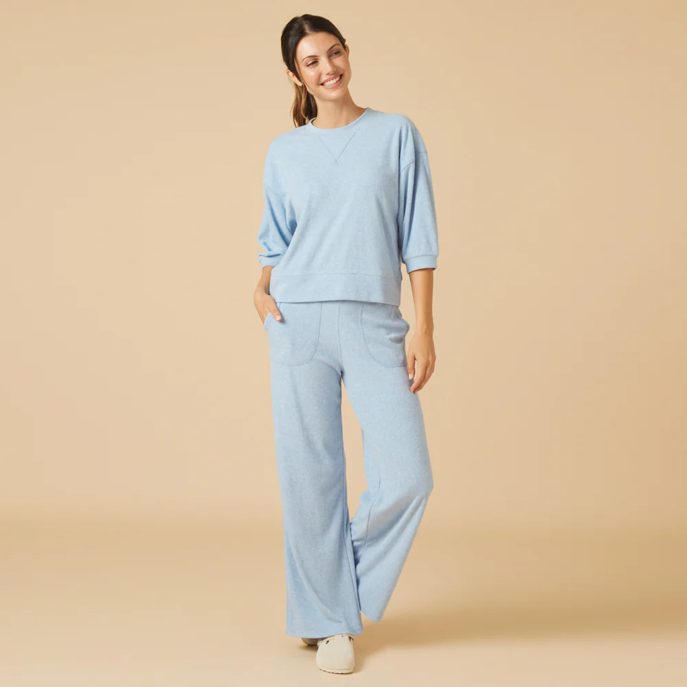 Softies Terry Cropped Sleeve Crewneck w/Wide Leg Pant