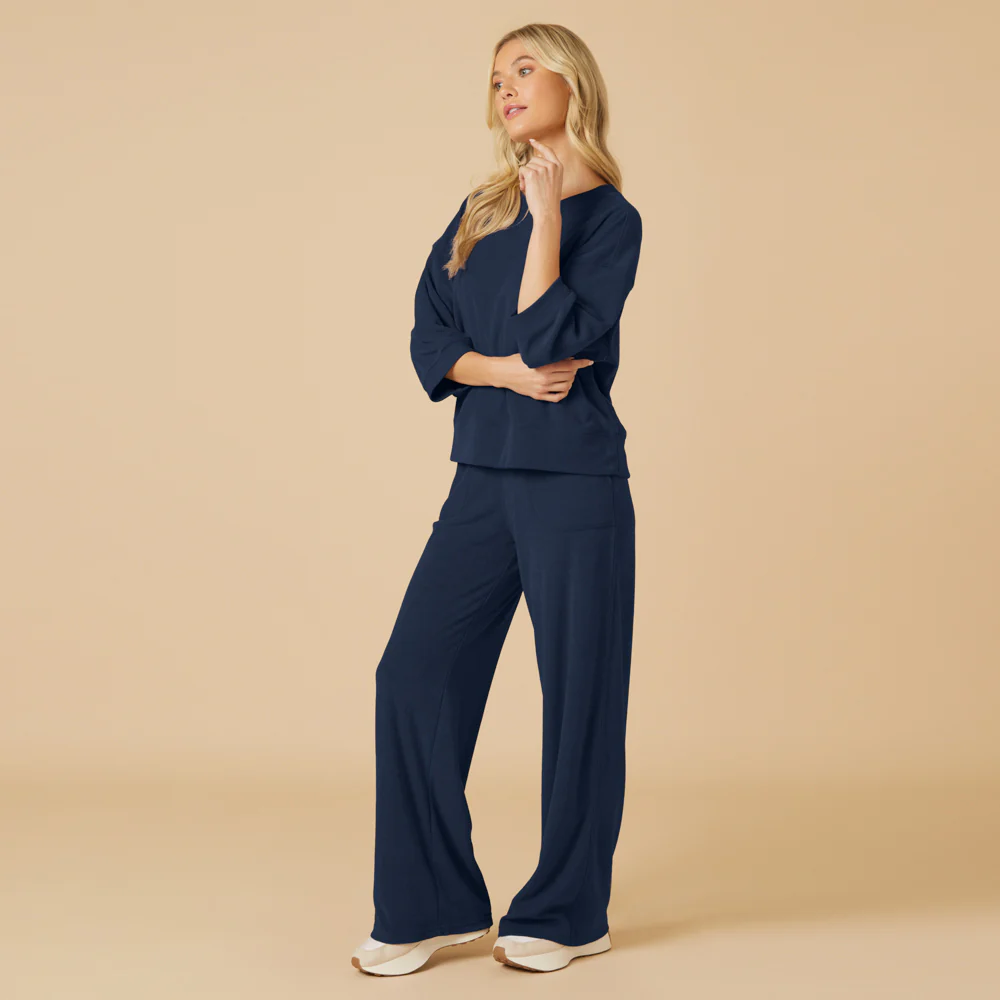Softies Terry Cropped Sleeve Crewneck w/Wide Leg Pant