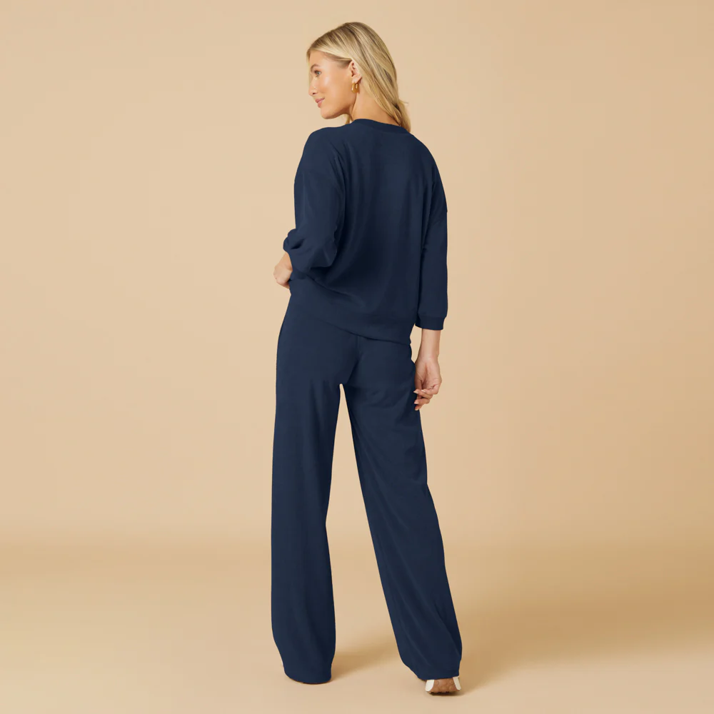 Softies Terry Cropped Sleeve Crewneck w/Wide Leg Pant