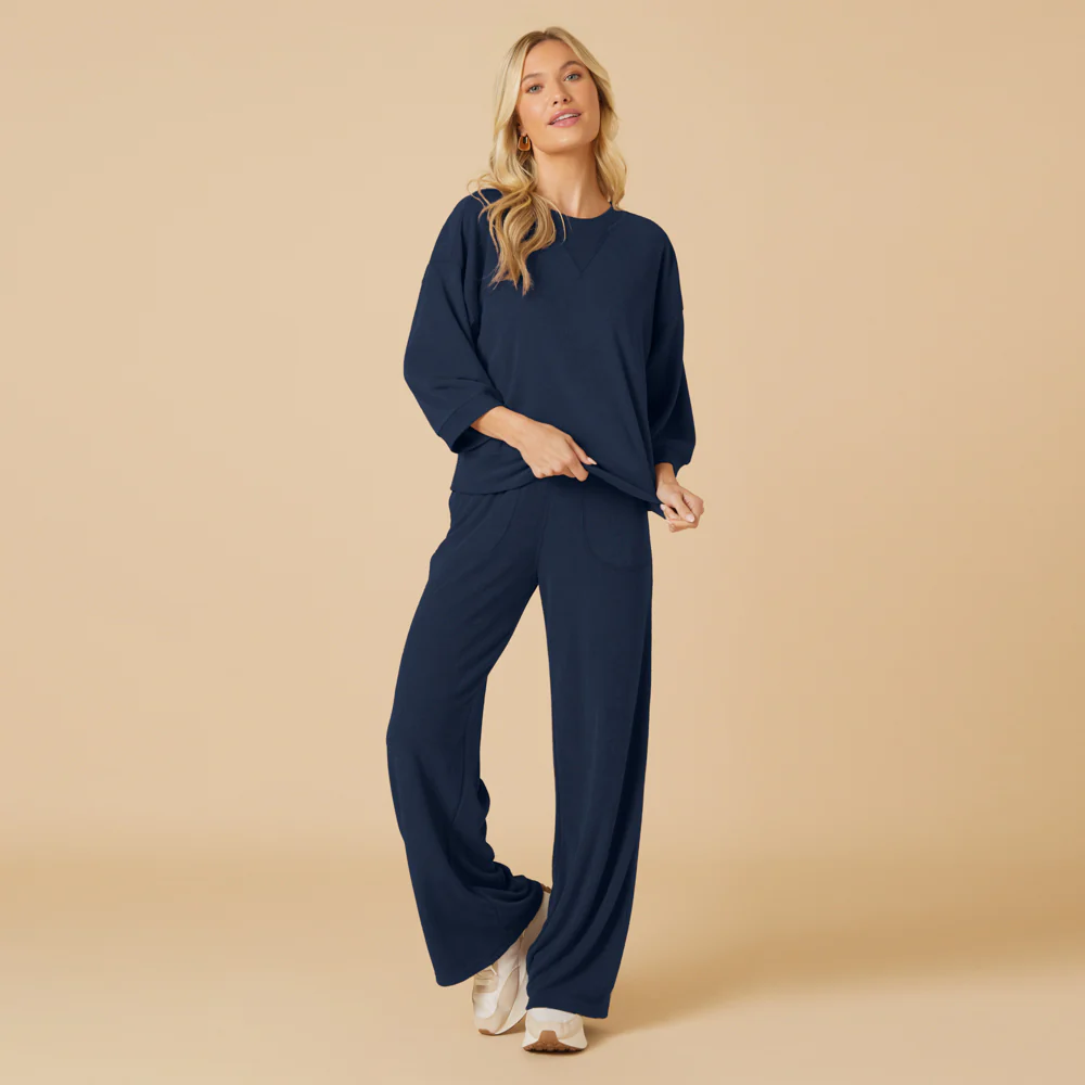 Softies Terry Cropped Sleeve Crewneck w/Wide Leg Pant