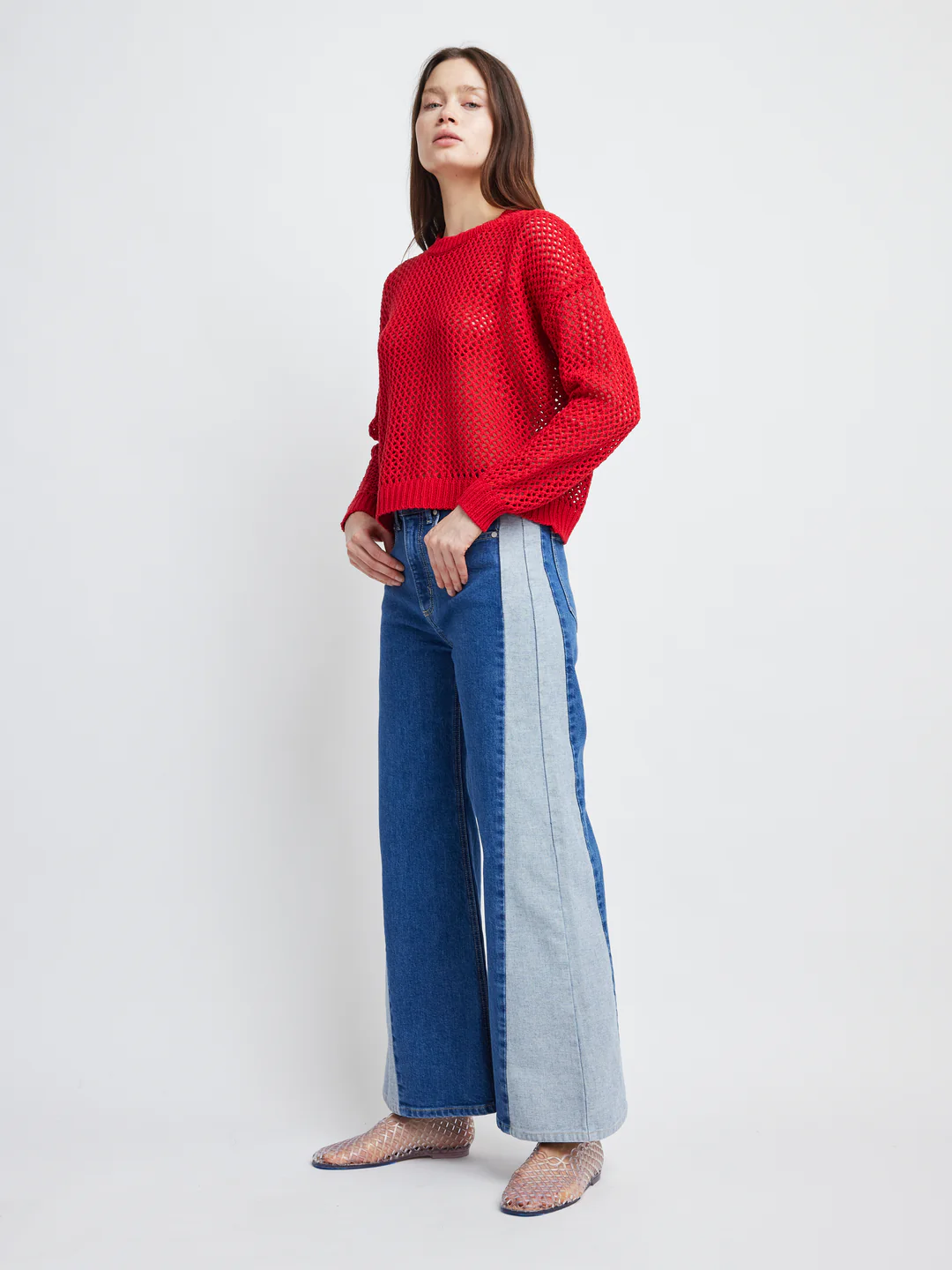 Self Contrast Alanna L/S Fishnet Sweater