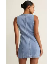 charlie denim mini dress Charlie B Collared V-Neck Denim Mini Dress Medium Blue / M