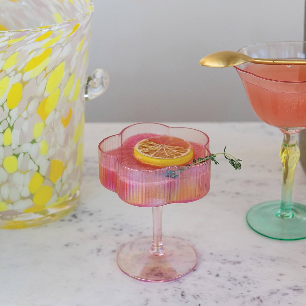 6oz Hand-Blown Pleated Flower Shaped Coupe Glass