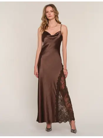 dark brown flowy dress Draped Neckline Satin Maxi – shopaleena Color:Apricot Print X-SMALL Paparazzi Are Now More tie events