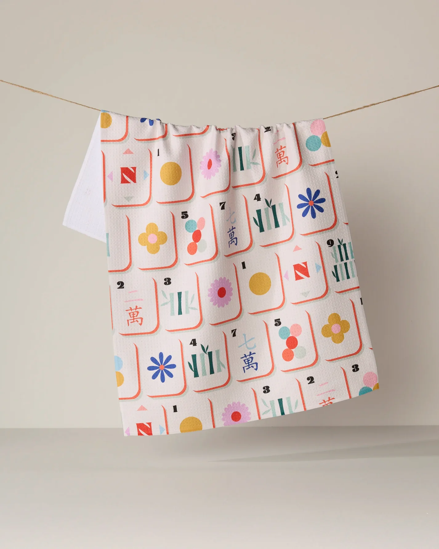 Geometry Tile Toss Tea Towel-Mahjong
