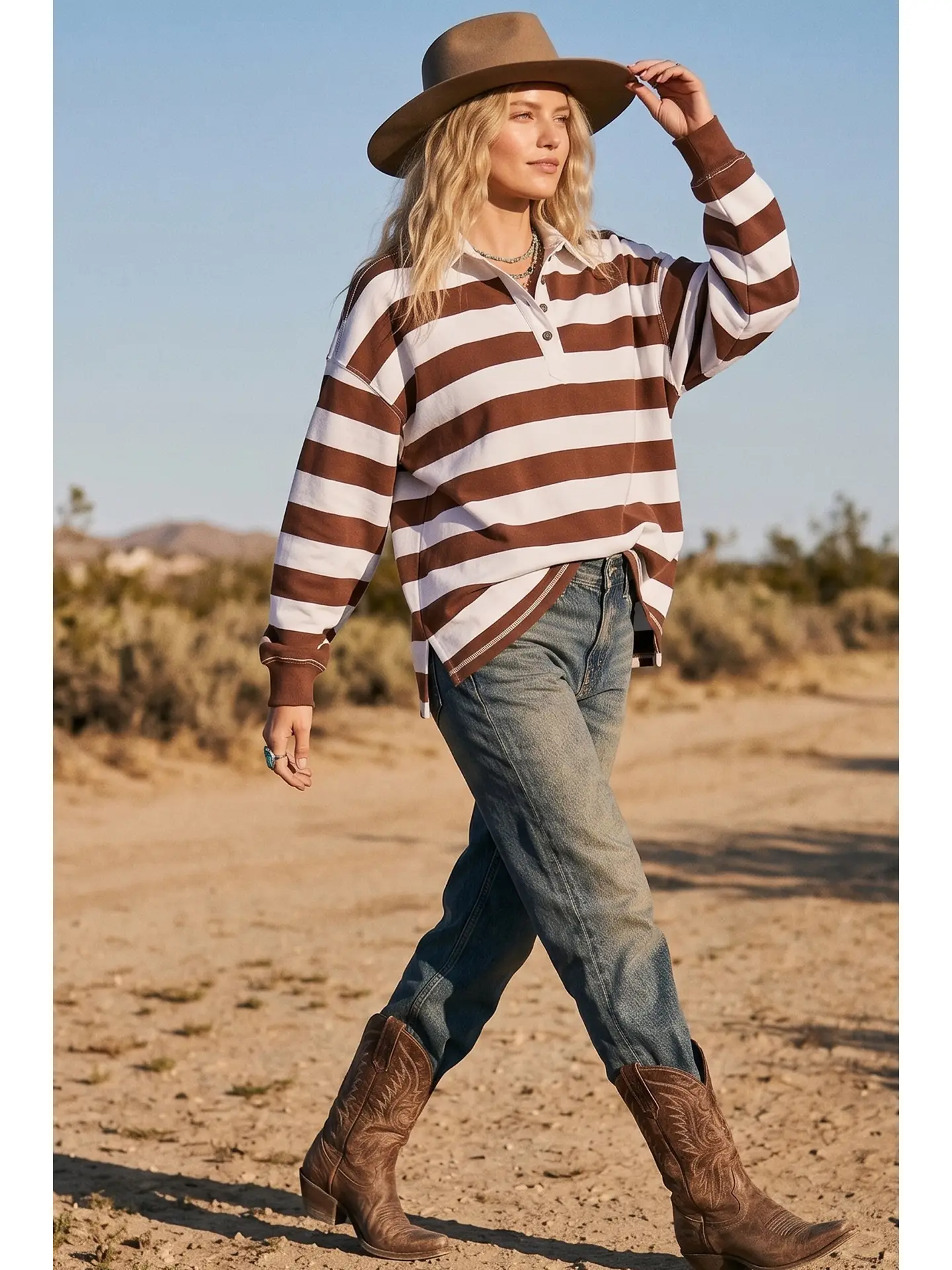 Oversized Striped Rugby Polo Top