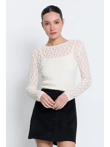 Central Park West Scarlet Stretch Lace Crewneck