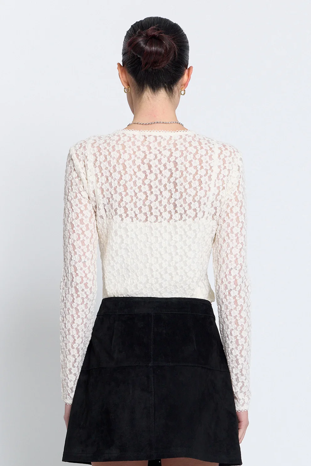 Central Park West Scarlet Stretch Lace Crewneck