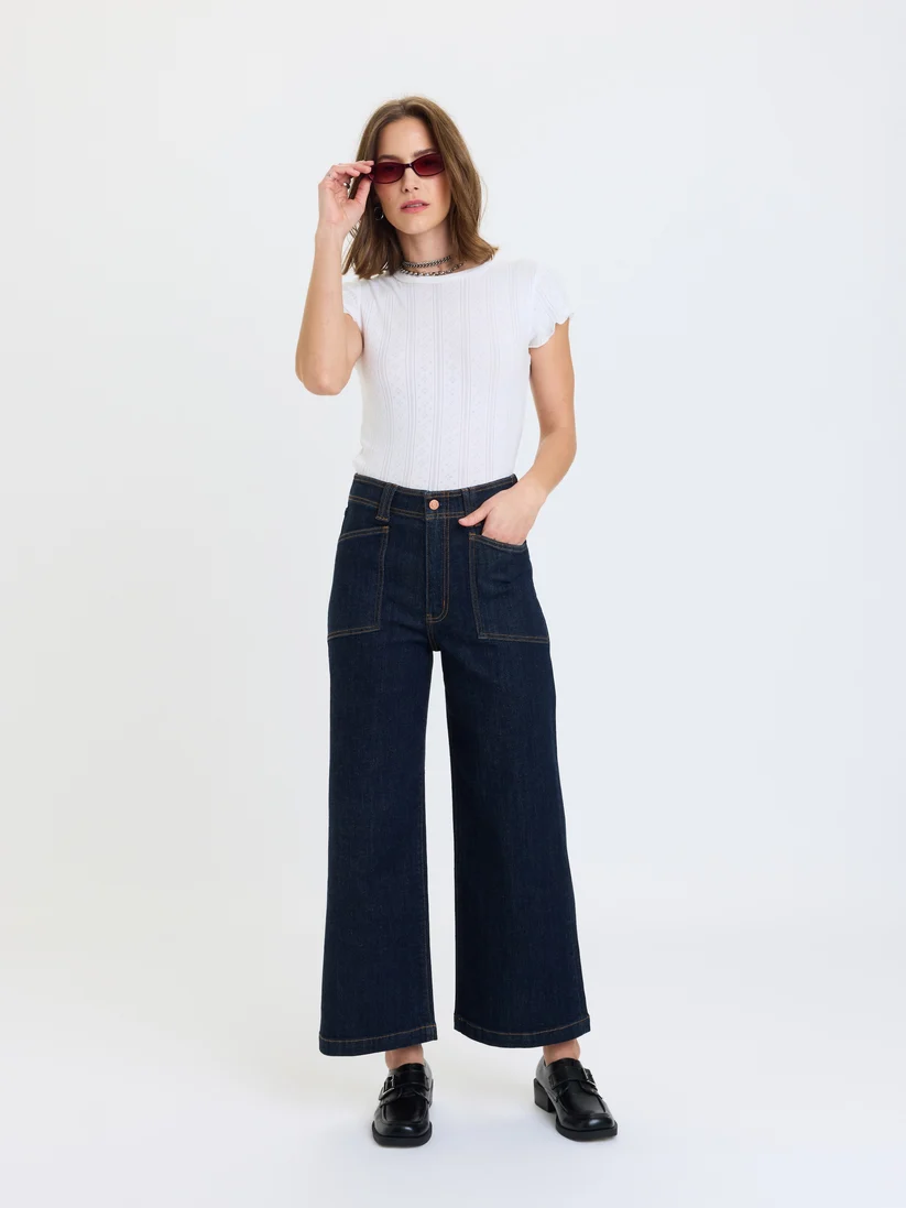 Daze Valley Girl High Rise Patch Pocket Wide Ankle