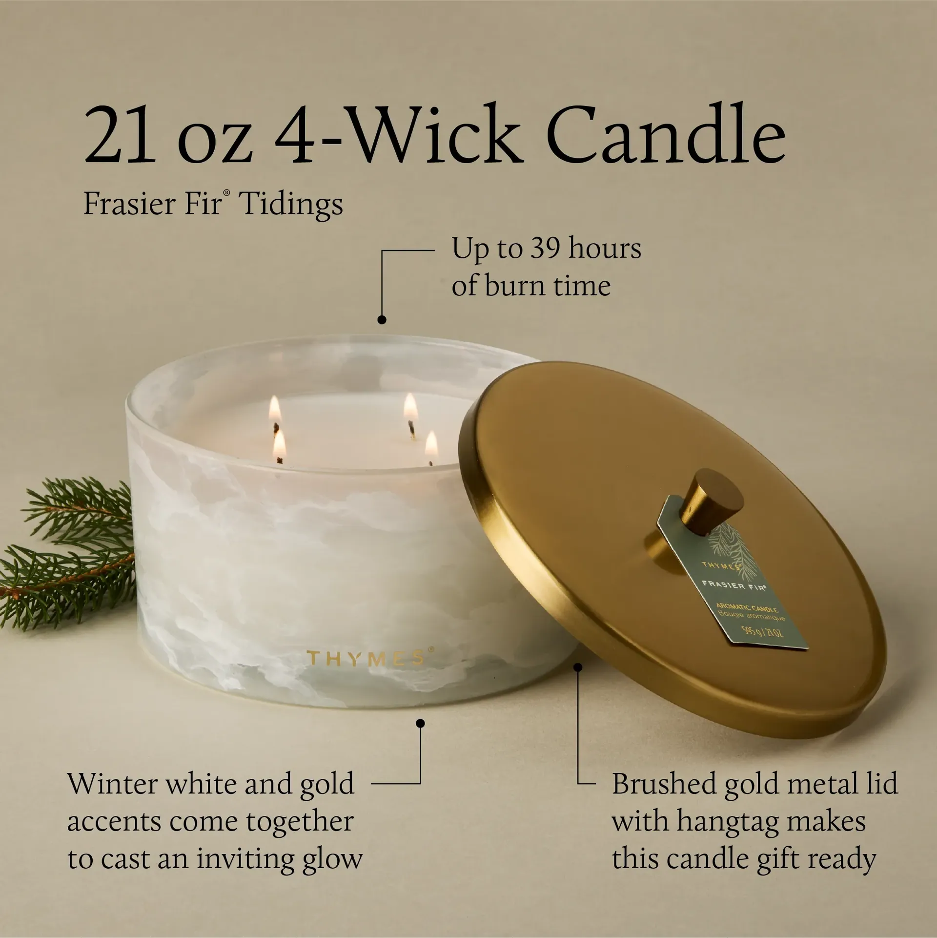 Thymes Frasier Fir Tidings 4 Wick Candle-21oz